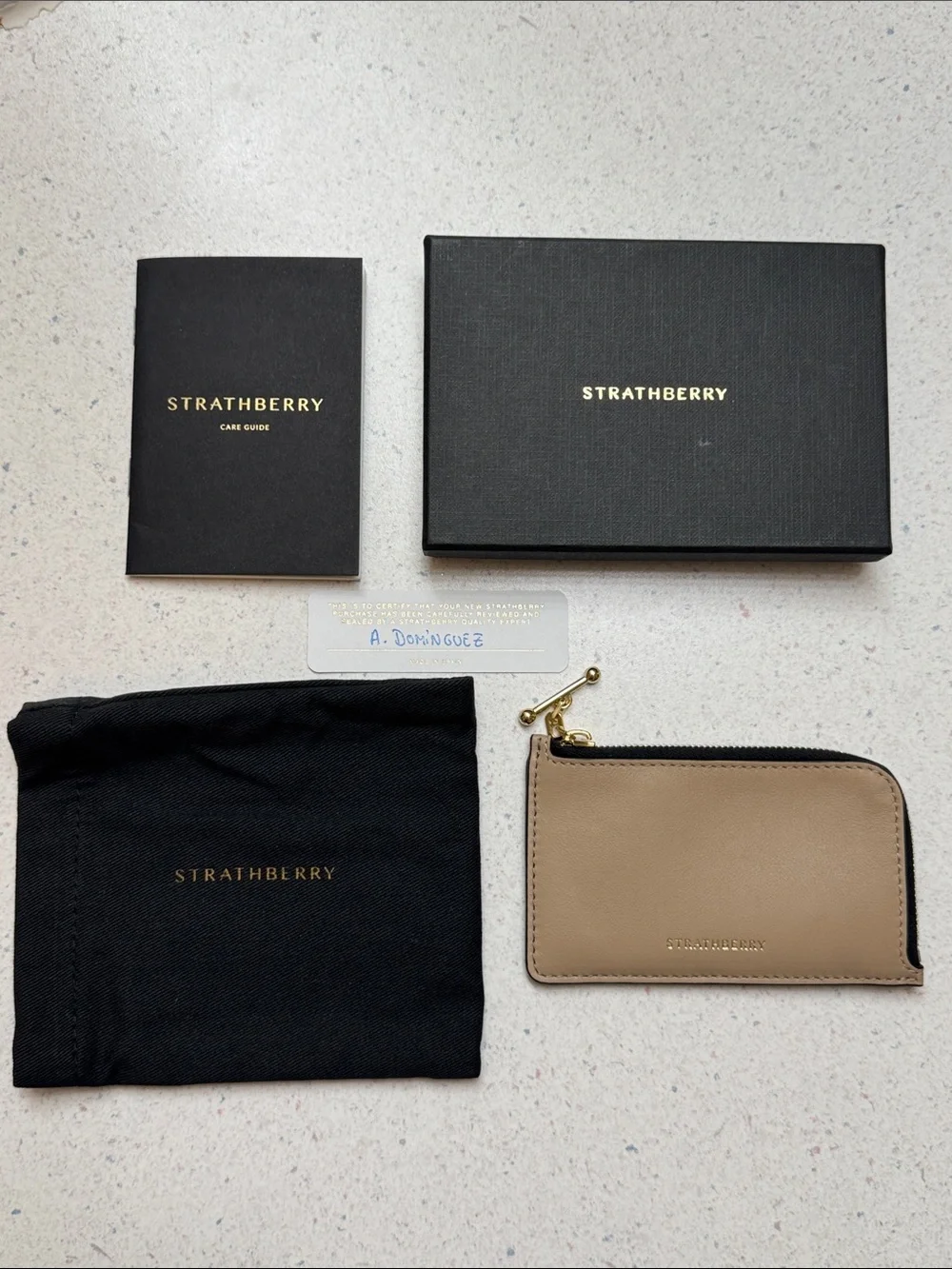 Strathberry Tri Oat/Black/Mushroom Leather Card Holder with Zipper